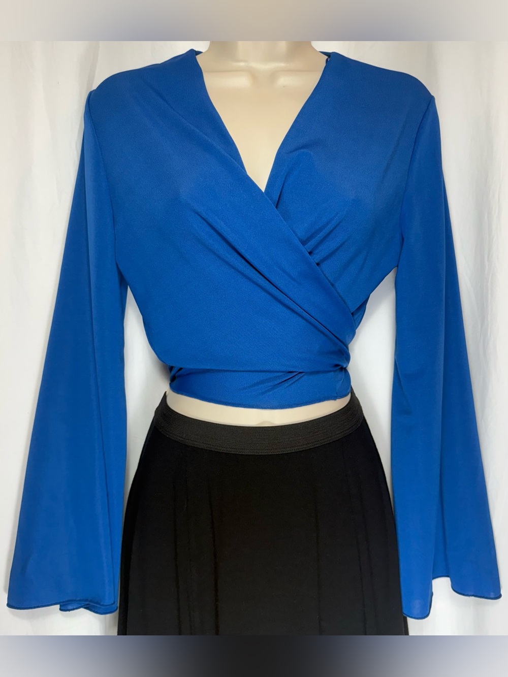 SUBDUED Wrap-Front Long-Sleeve Crop Blouse